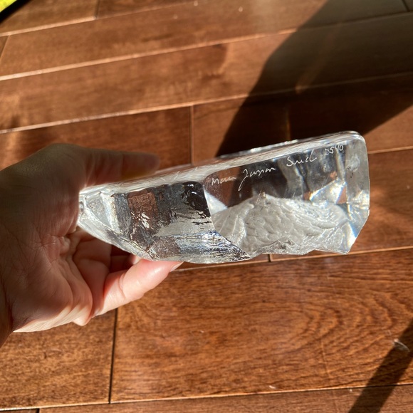 Mats Jonasson Etched Owl Clear Art glass Sculpture Swedish Crystal Signed & No. - Picture 8 of 8